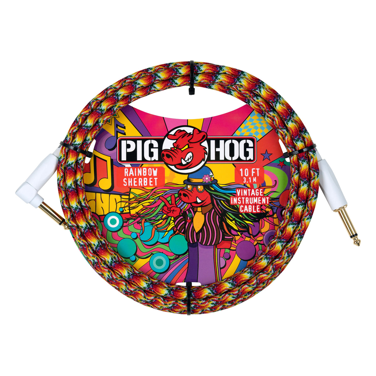 Pig Hog PCH10TRSR Vintage Woven Instrument Cable 10FT, Rainbow Sherbert, ST-RA