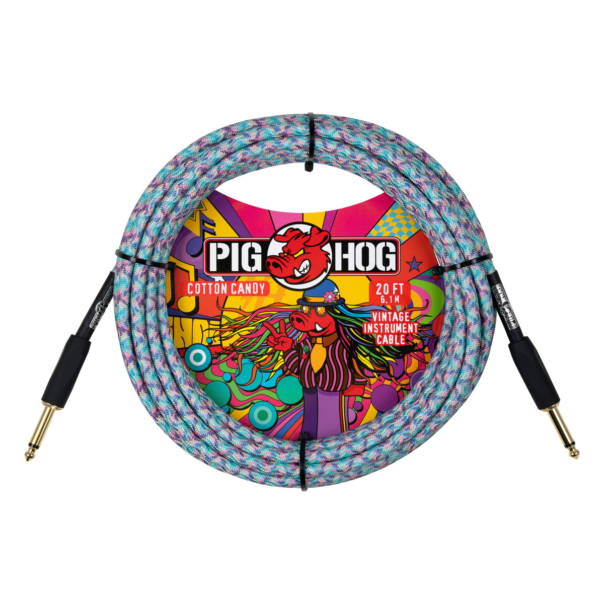 Pig Hog PCH20TCC Vintage Woven Instrument Cable 20FT, Cotton Candy, ST-ST