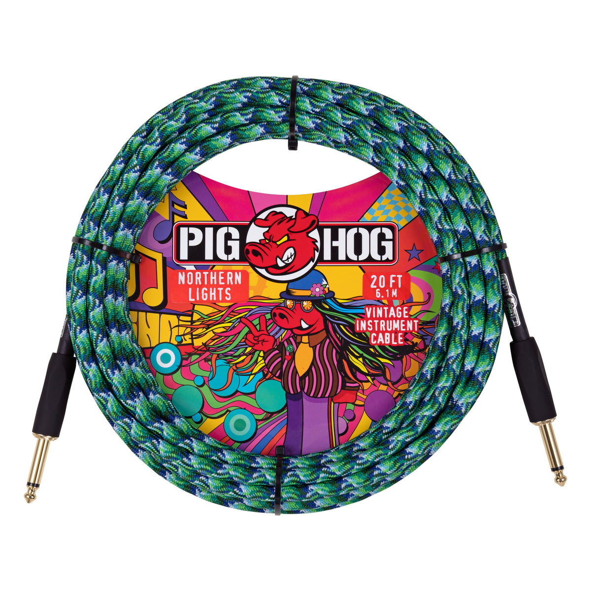Pig Hog PCH20TNL Vintage Woven Instrument Cable 20FT, Northern Lights, ST-ST
