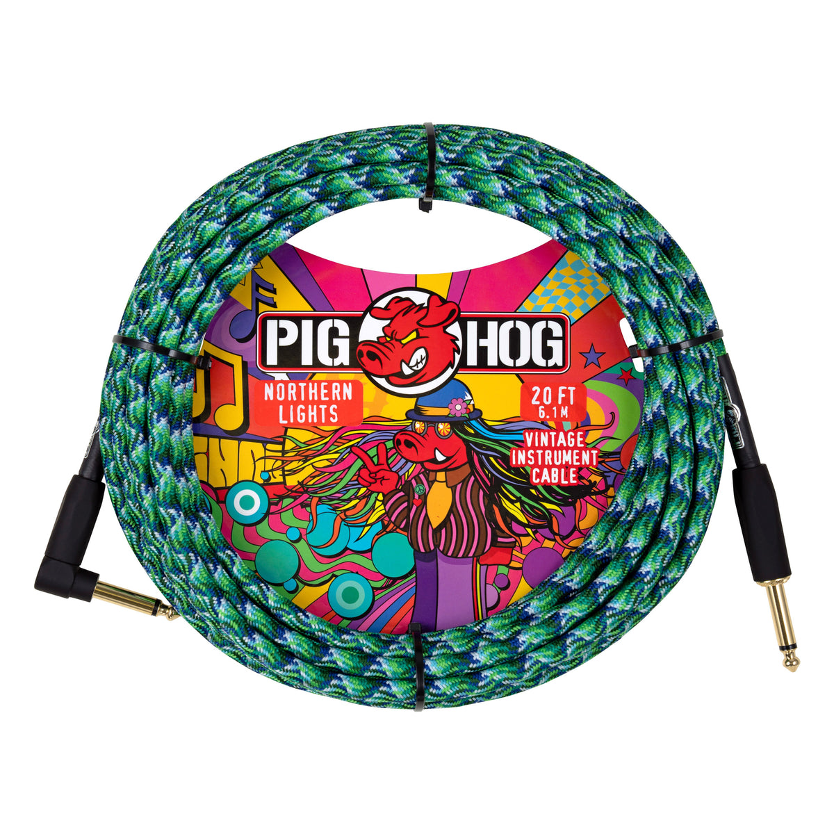 Pig Hog PCH20TNLR Vintage Woven Instrument Cable 20FT, Northern Lights, ST-RA