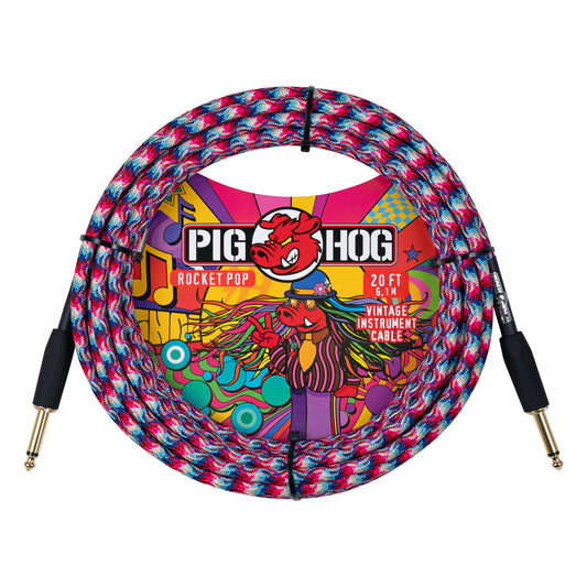 Pig Hog PCH20TRP Vintage Woven Instrument Cable 20FT, Rocket Pop, ST-ST