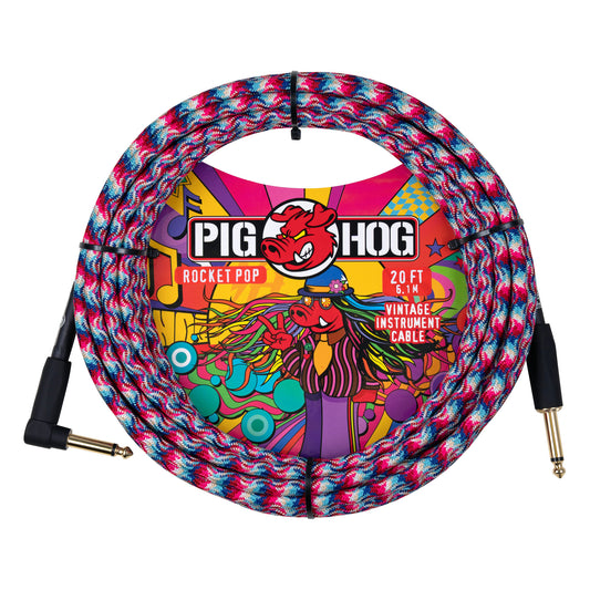 Pig Hog PCH20TRPR Vintage Woven Instrument Cable 20FT, Rocket Pop, ST-RA
