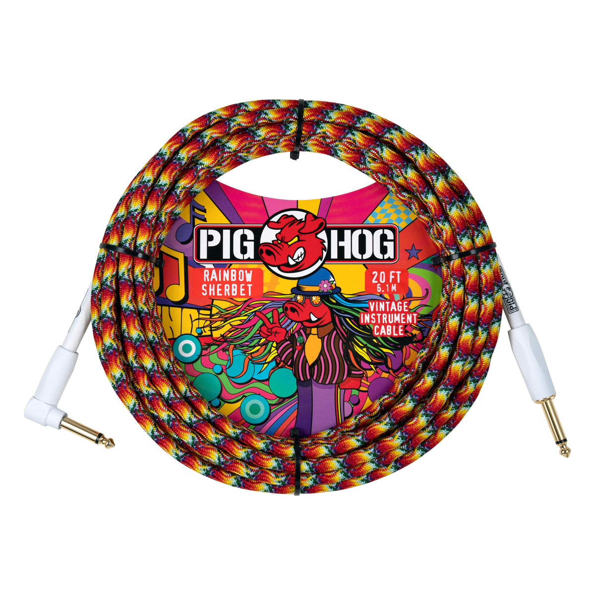 Pig Hog PCH20TRSR Vintage Woven Instrument Cable 20FT, Rainbow Sherbert, ST-RA