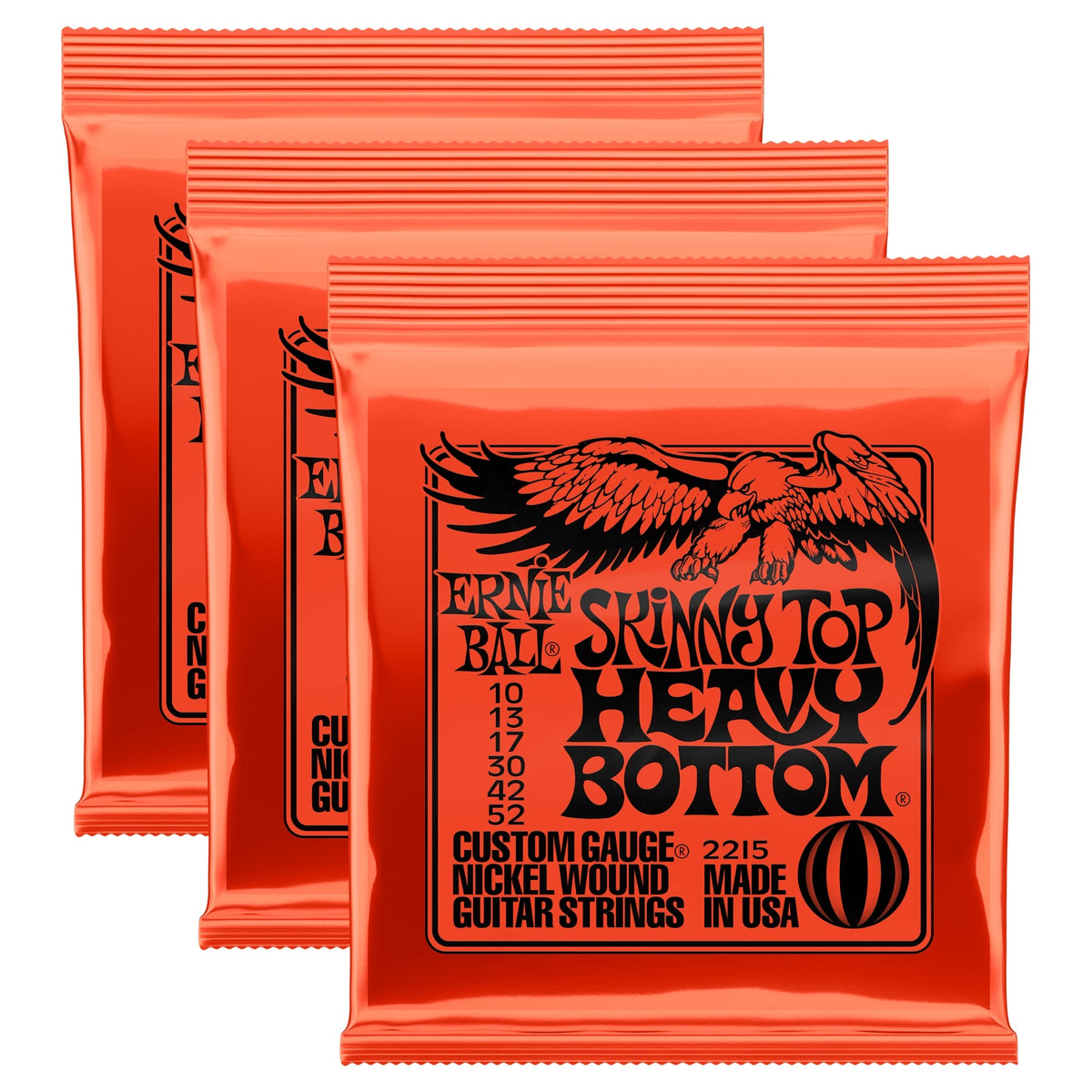 Ernie Ball 2215 Skinny Top Heavy Bottom Slinky Nickel Wound Electric Guitar Strings 10-52, 3-Pack