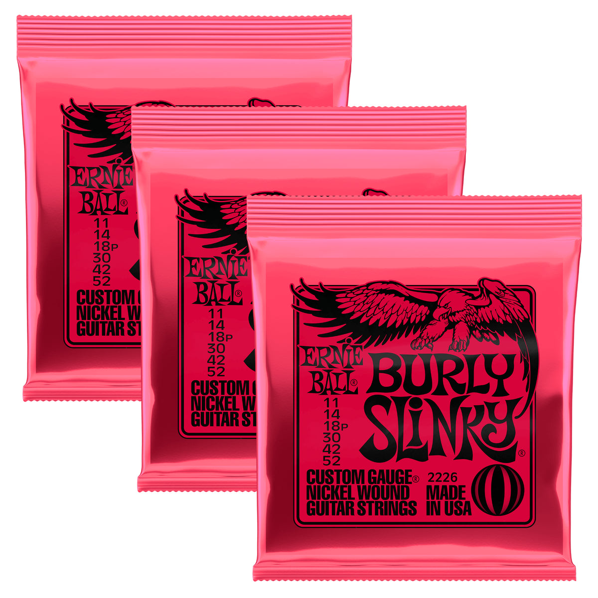 Ernie Ball 2226 Burly Slinky Nickel Wound Electric Guitar Strings 11-52, 3-Pack