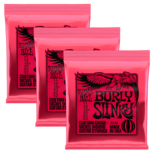 Ernie Ball 2226 Burly Slinky Nickel Wound Electric Guitar Strings 11-52, 3-Pack