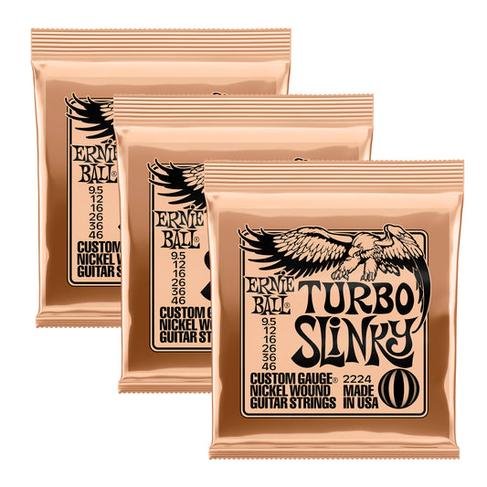 Ernie Ball 2224 Turbo Slinky Nickel Wound Electric Guitar Strings 9.5-46, 3-Pack