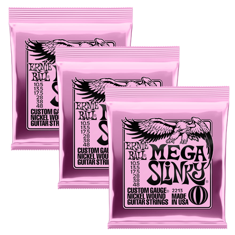 Ernie Ball 2213 Mega Slinky Nickel Wound Electric Guitar Strings 10.5-48, 3-Pack