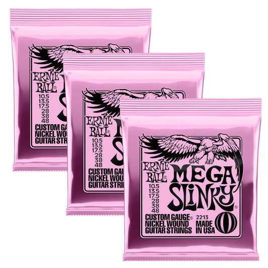 Ernie Ball 2213 Mega Slinky Nickel Wound Electric Guitar Strings 10.5-48, 3-Pack