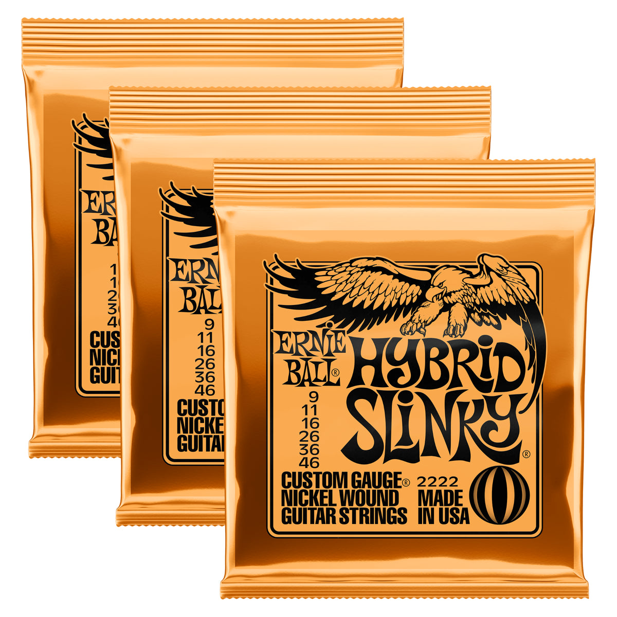 Ernie Ball 2222 Hybrid Slinky Nickel Wound Electric Guitar Strings 9-46, 3-Pack