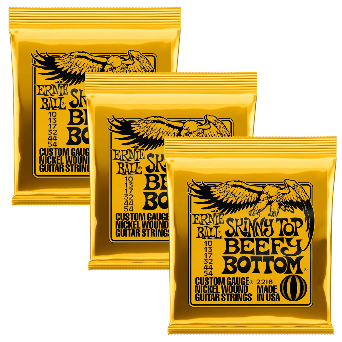 Ernie Ball 2216 Skinny Top Beefy Bottom Slinky Nickel Wound Electric Guitar Strings 10-54, 3-Pack