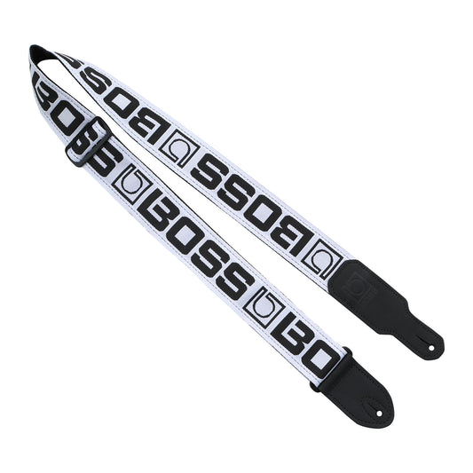 BOSS BSM-20-WB Monogram Guitar Strap, White with Black Logo