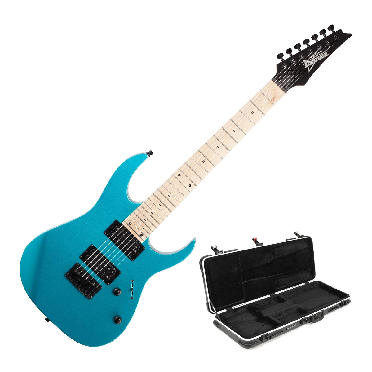 Ibanez GRG7221M GIO RG 7-String Electric Guitar, Metallic Light Blue with MR350C Hardshell Case