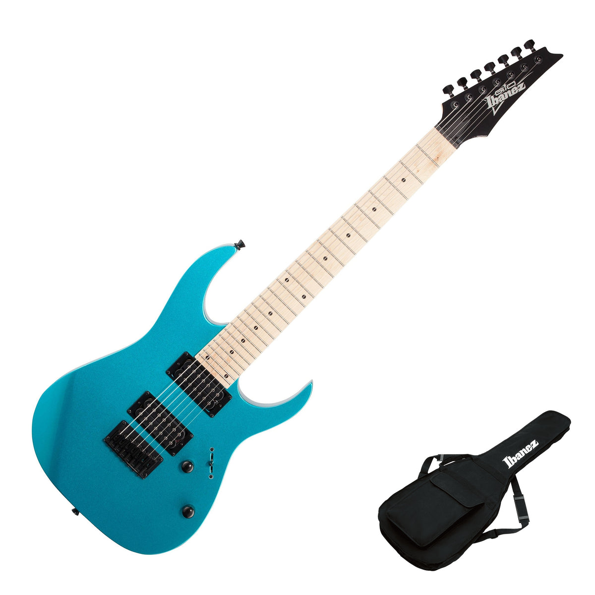 Ibanez GRG7221M GIO RG 7-String Electric Guitar, Metallic Light Blue with IGB101 Gig Bag