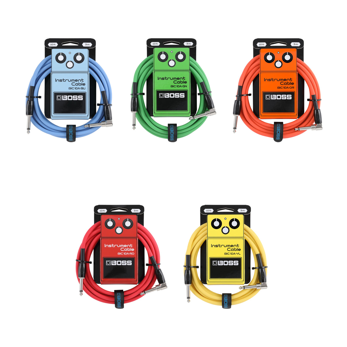BOSS BIC-10A 10 ft Instrument Cable 5-Color Assortment