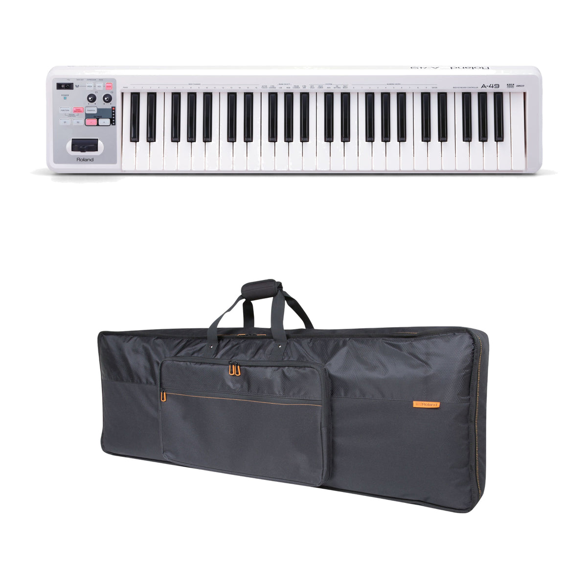 Roland A-49 49-Key MIDI Keyboard Controller, White with CB-B49 Carrying Case