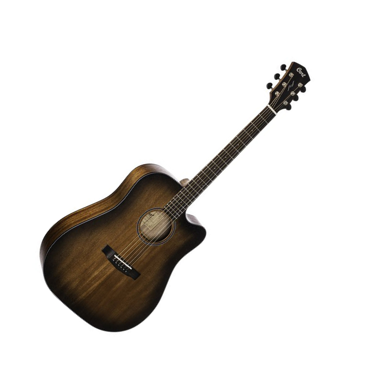 Cort Core-DC Mahogany Acoustic-Electric Guitar with Gig Bag, Open Pore Black Burst Front