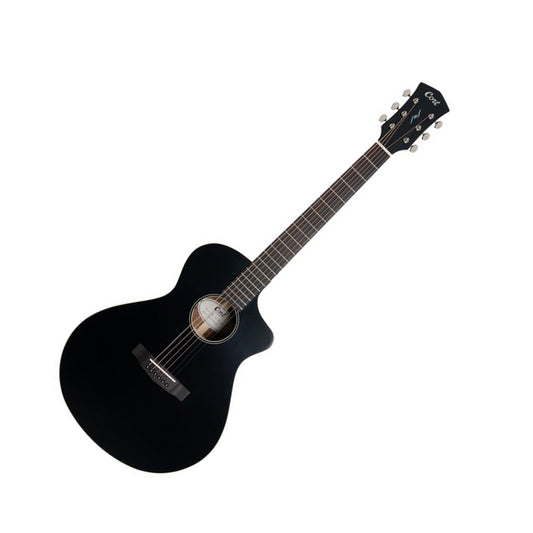 Cort Core-MC Ovangkol Acoustic-Electric Guitar with Gig Bag, Black Top Semi Gloss Front