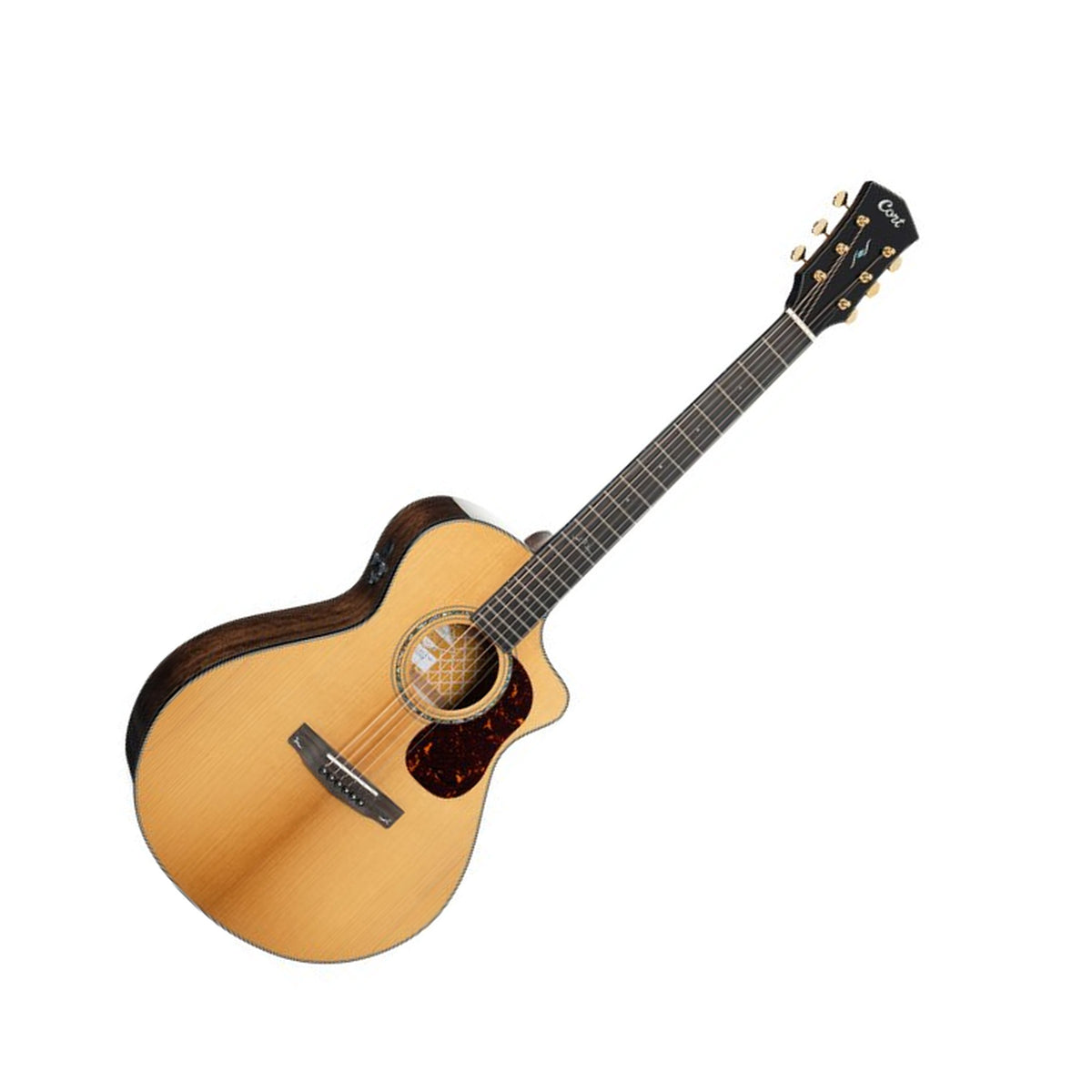Cort Gold-MC6 Ovangkol Acoustic-Electric Guitar with Gig Bag, Natural Gloss Front