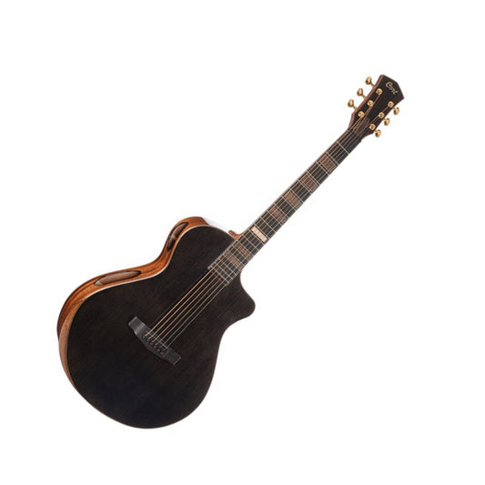 Cort Modern Black Acoustic-Electric Guitar with Premium Case, Trans Black Gloss Front