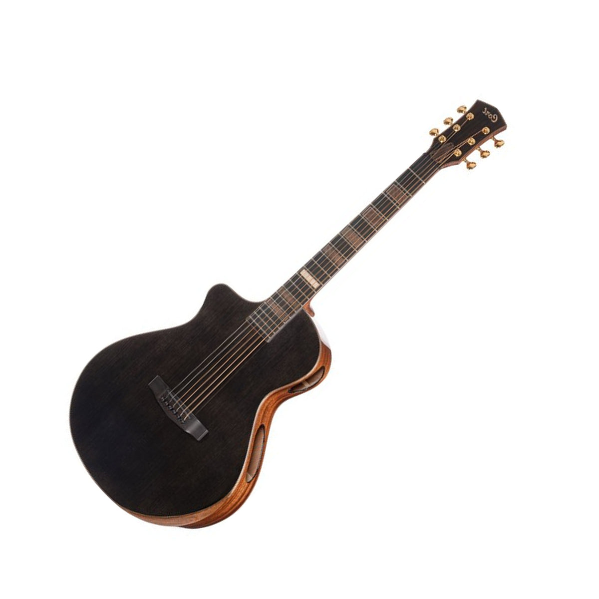 Cort Modern Black Acoustic-Electric Guitar with Premium Case, Trans Black Gloss Rear