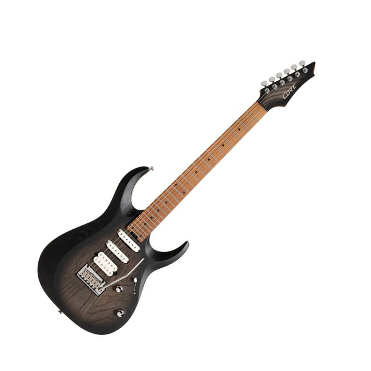 Cort X700 Triality Electric Guitar with Gig Bag, Open Pore Black Burst Front