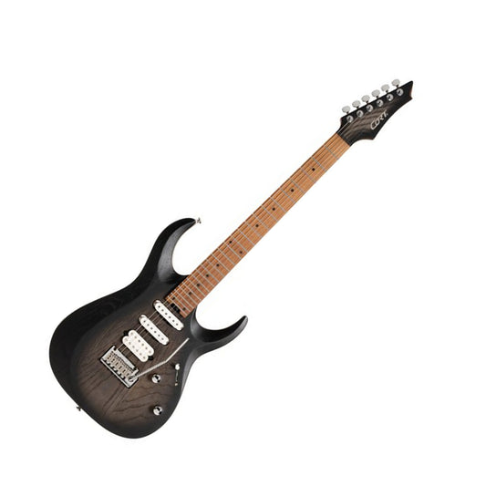 Cort X700 Triality Electric Guitar with Gig Bag, Open Pore Black Burst Front
