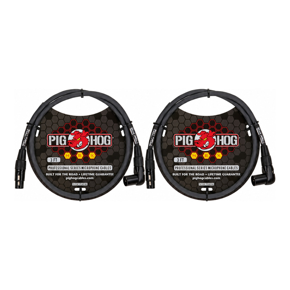 Pig Hog PHMH3GRR Hex Series Microphone Cable 3FT, Grey, ST-RA 2-PACK