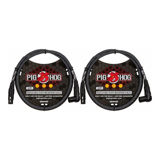 Pig Hog PHMH3GRR Hex Series Microphone Cable 3FT, Grey, ST-RA 2-PACK