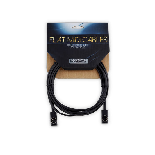 Rockboard Flat Patch MIDI Cable, 300 cm (9.84'), Black low profile, right angle plugs