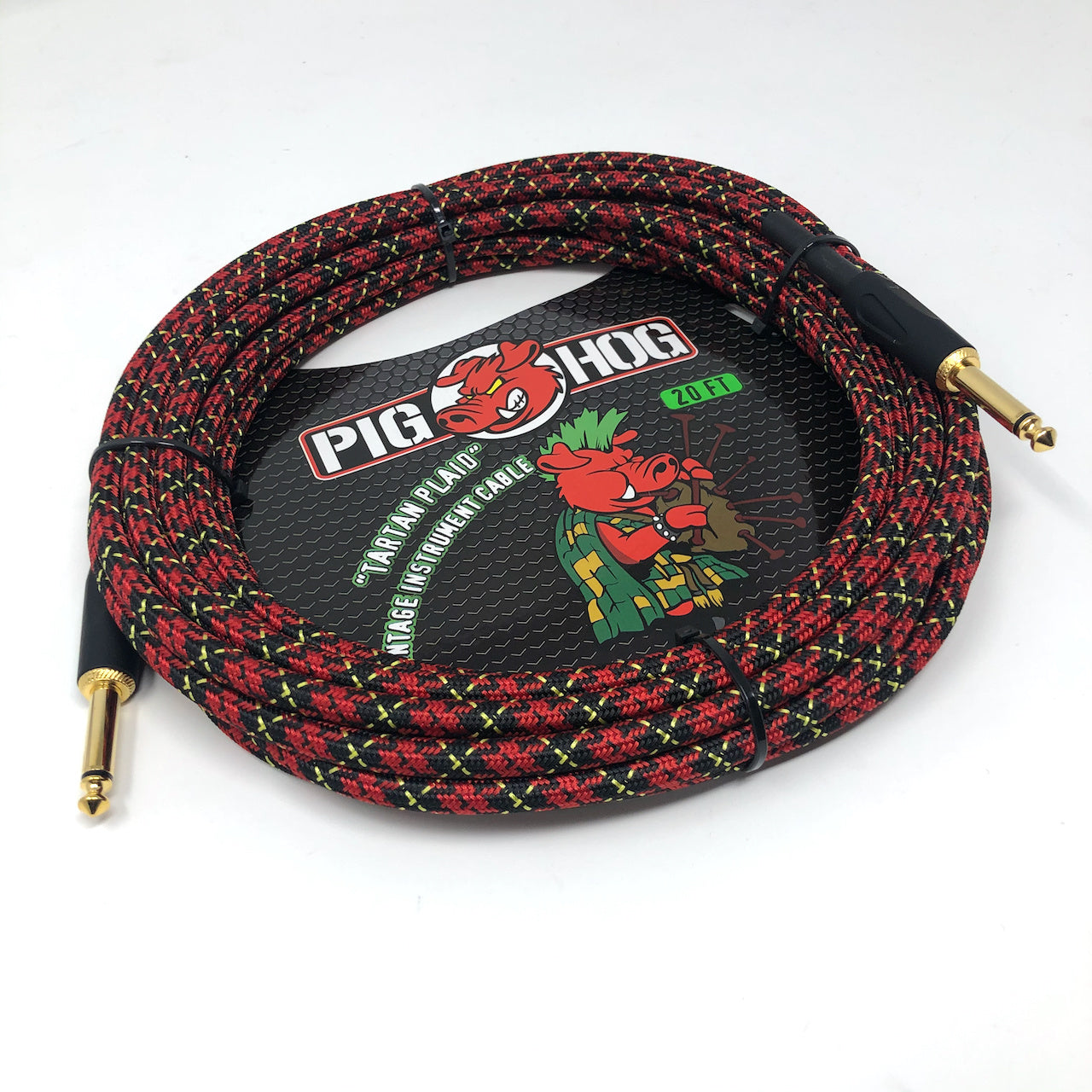 Pig Hog "Tartan Plaid" Vintage Woven Instrument Cable, 20 Ft - 1/4" Straight Plugs