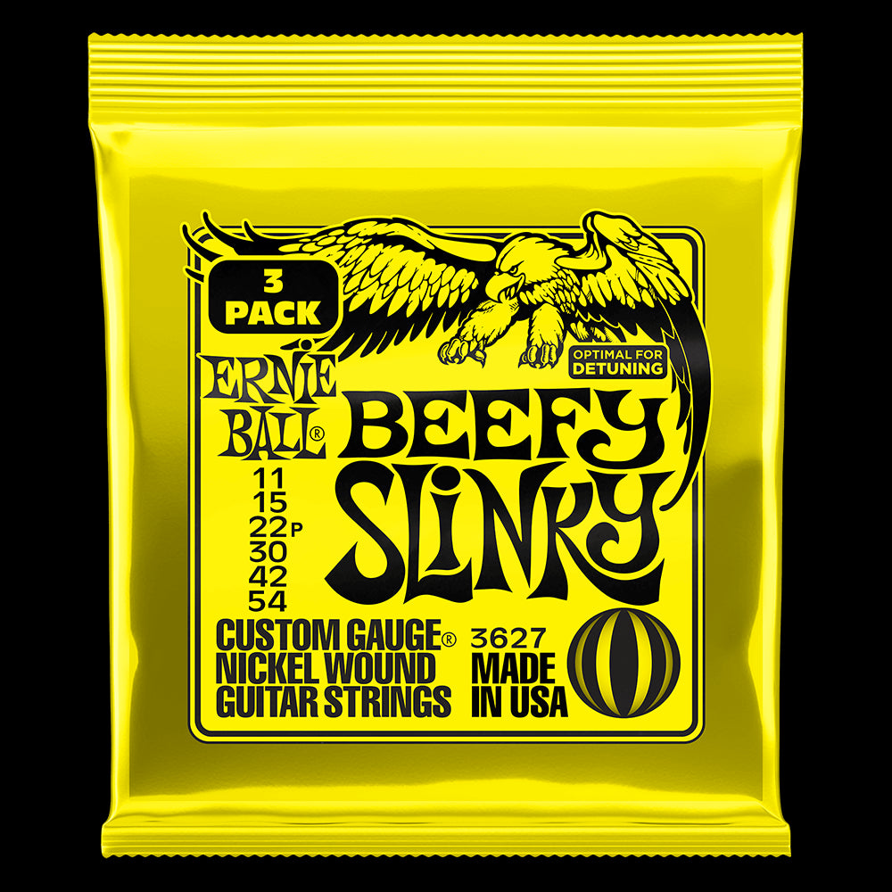 Ernie Ball 3627 Beefy Slinky Nickel Wound Electric Guitar Strings 11-54 Gauge - 3 Pack