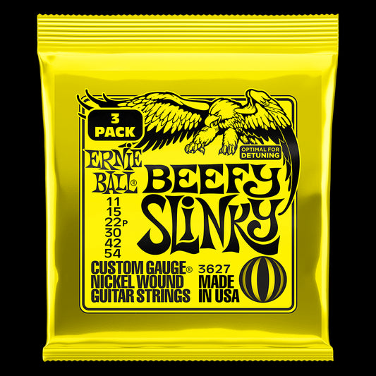 Ernie Ball 3627 Beefy Slinky Nickel Wound Electric Guitar Strings 11-54 Gauge - 3 Pack