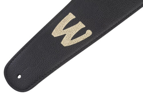 Warwick Synthetic Leather Bass Strap with Neoprene Padding - Black with Gold Embossing