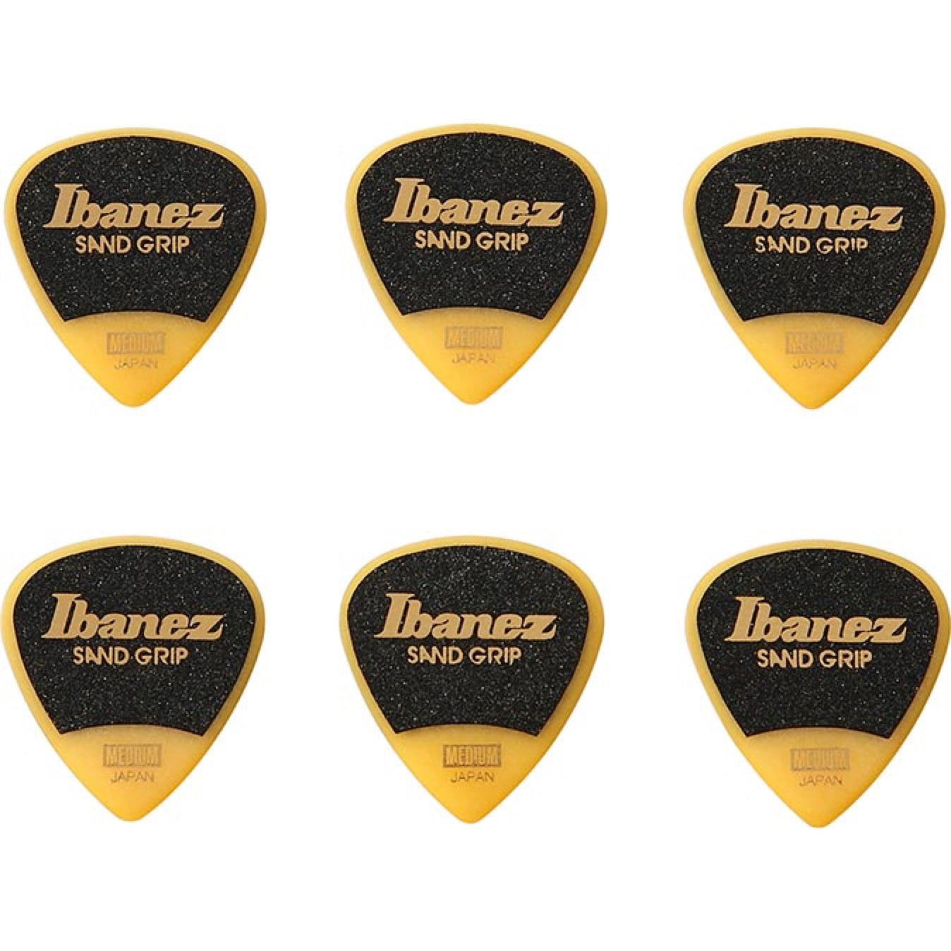 Ibanez PPA16MSG Wizard Series, Sand Grip Picks 6 Pack 0.8mm, Yellow, Made in Japan (PPA16MSGYE)