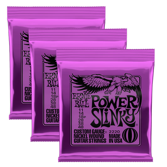 3x (3 sets) Ernie Ball Power Slinky Nickel Wound Electric Guitar Strings 11-48 Gauge (P02220)