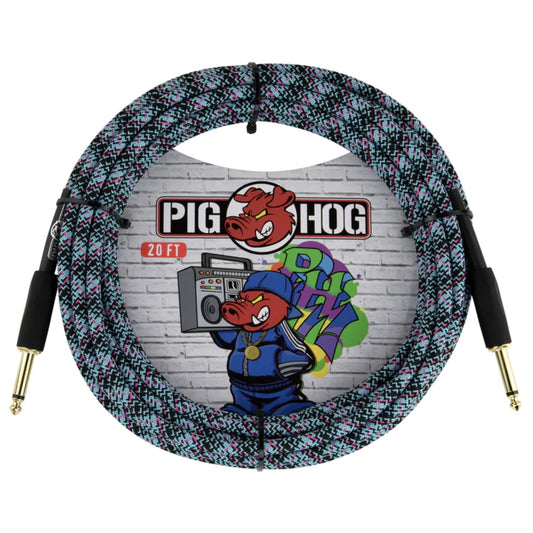 Pig Hog 20-Foot Woven Instrument Cable (1/4" Straight / TS), "Blue Graffiti"