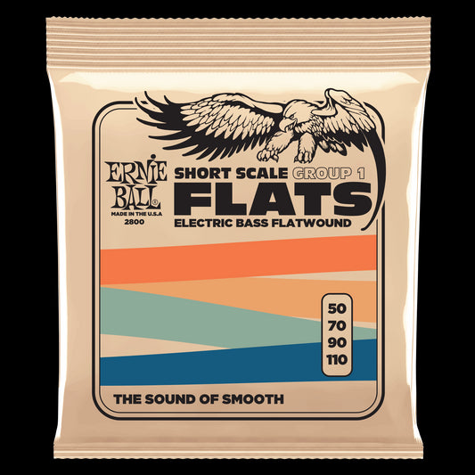 Ernie Ball Group 1 Stainless Steel Flatwound Short Scale Electric Bass Strings, 50-110 Gauge