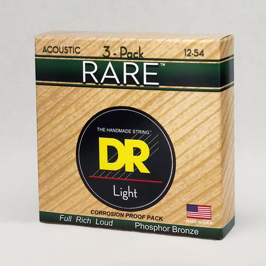 DR Strings 3-Pack RARE Phosphor Bronze Acoustic Guitar Strings, Light 12-54