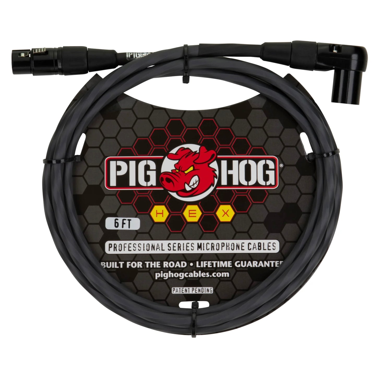 Pig Hog PHMH6GRR Hex Series 6-foot, Straight to Right Angle (M) XLR Cable,  Grey, Extruded Spiral PVC Sleeve