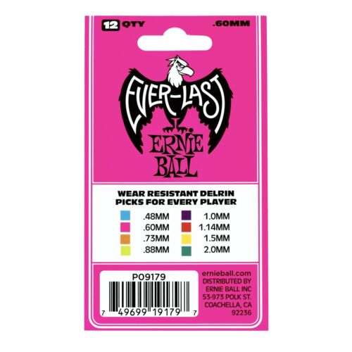 Ernie Ball .60mm Everlast Picks, 12-Pack, Pink