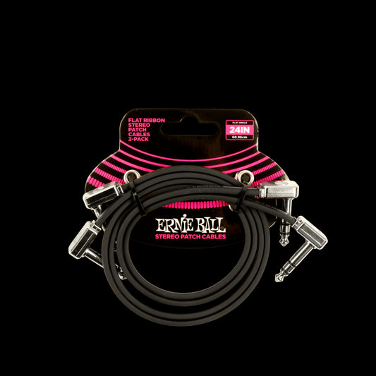 Ernie Ball 6406 Flat Ribbon Stereo Patch Cable 24in - Black - 2 Pack