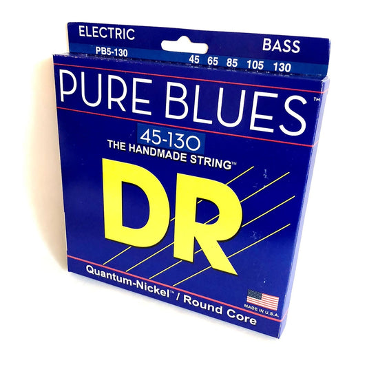 DR Strings PB5-130 Pure Blues Bass 5-String Set (45 65 85 105 130), Quantum-Nickel Round Core