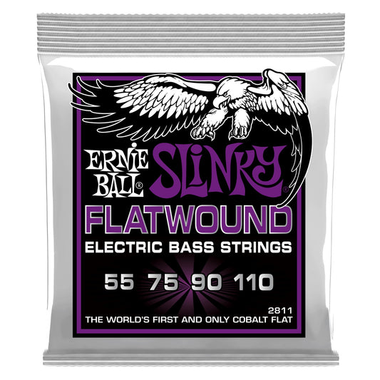 Ernie Ball 2811 Power Slinky Flatwound Electric Bass Strings, 4-String Set (55-110)