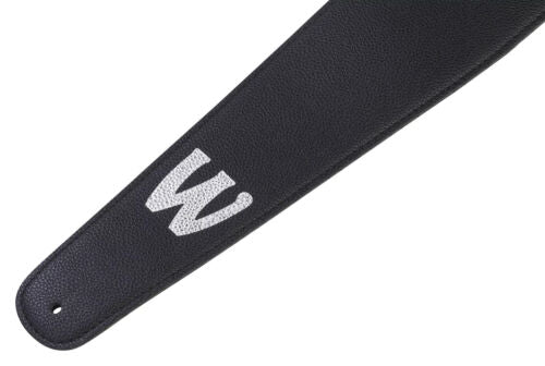 Warwick Synthetic Leather Bass Strap with Neoprene Padding - Black with Silver Embossing