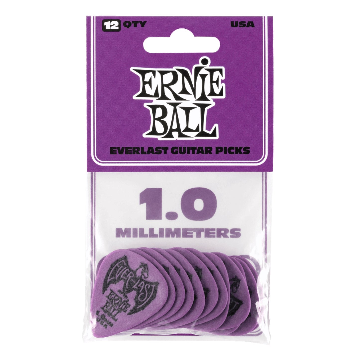 Ernie Ball 1.0mm Purple Everlast Picks 12-pack, Purple