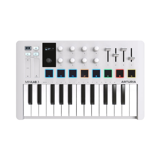 Arturia MiniLab 3 - Universal MIDI Controller for Music Production, with All-in-One Software Package - 25 Keys, 8 Multi-Color Pads - White