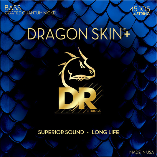 DR DBQ-45 DRAGON SKIN+ Coated Quantum Nickel Bass Strings, Medium 45-105 – Superior Sound with Comfortable Feel & Long Life