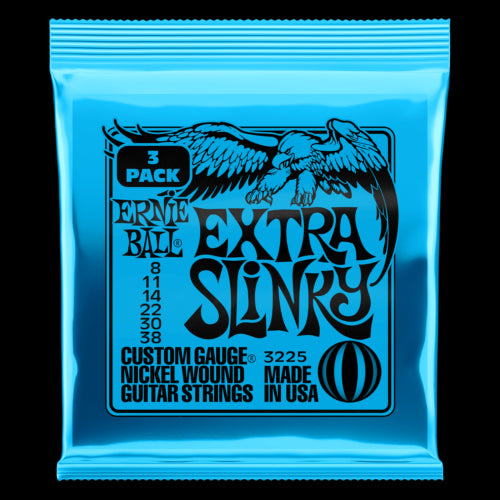 Ernie Ball Extra Slinky Nickel Wound Electric Guitar Strings 8-38 Gauge - 3 Pack