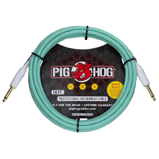 Pig Hog Hex Series 10-foot Silent Instrument Cable, Seafoam Green